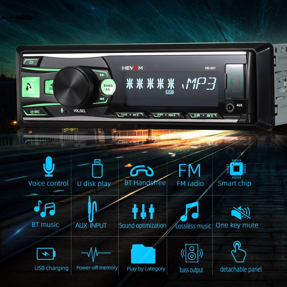12V In-Dash Car Radio Stereo Voice Control Removable Panel Bluetooth Autoradio FM USB AUX-IN 1DIN MP3 Multimedia Player