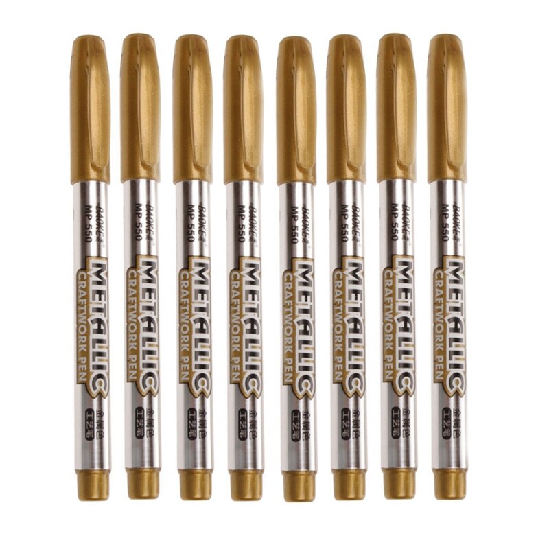 8 stk/sæt metal tuscher penne permanent maling diy metal tusch penne sharpie guld sølv farve håndværk pen kunst forsyninger: 8 stk guld