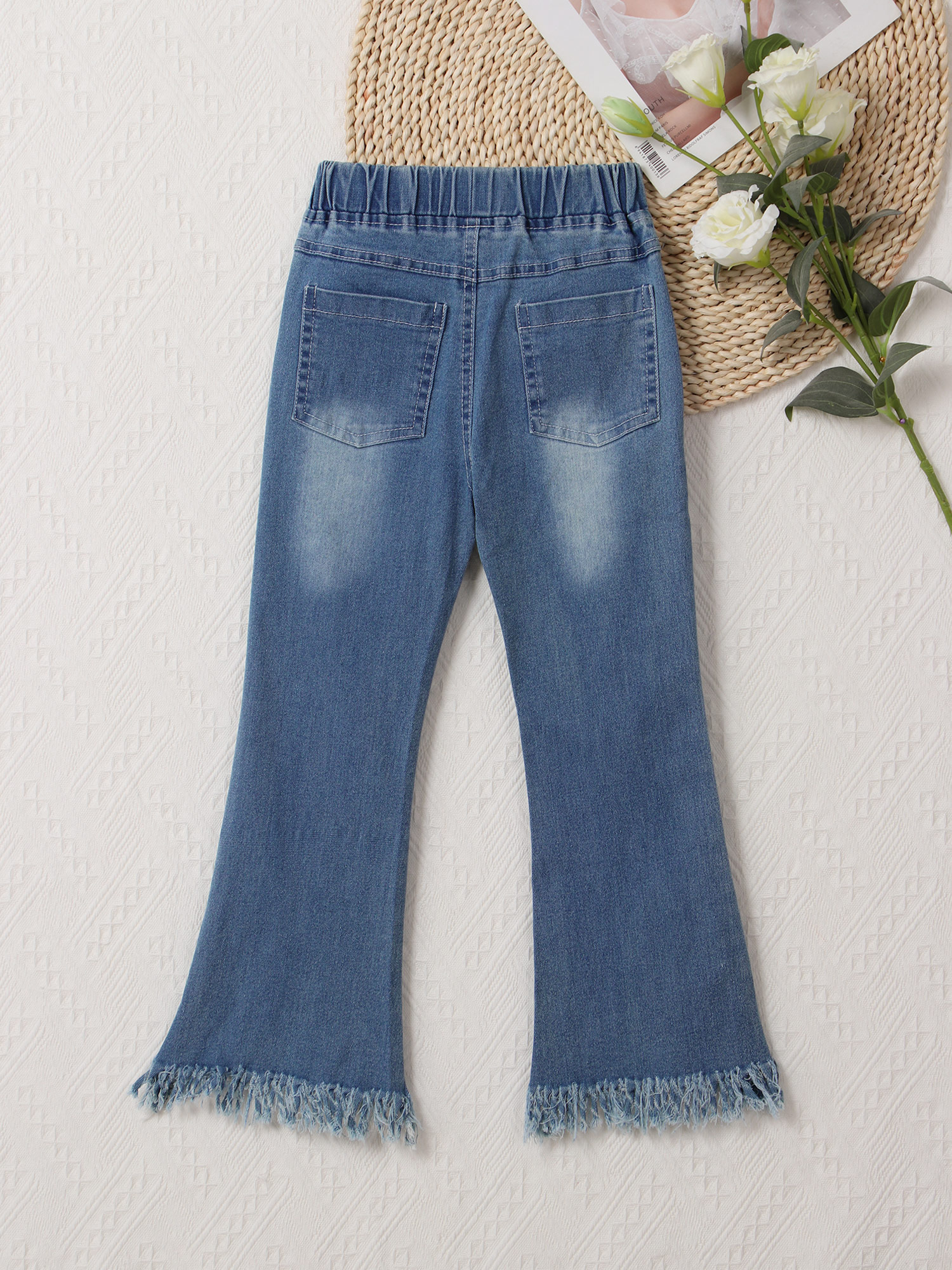 Jeans évasés printemps-automne pour adolescentes coréennes, pantalons en Denim avec nœud suspendu, décor avec ourlet à glands, bas de cloche, pour enfants de 4 6 8 10 12