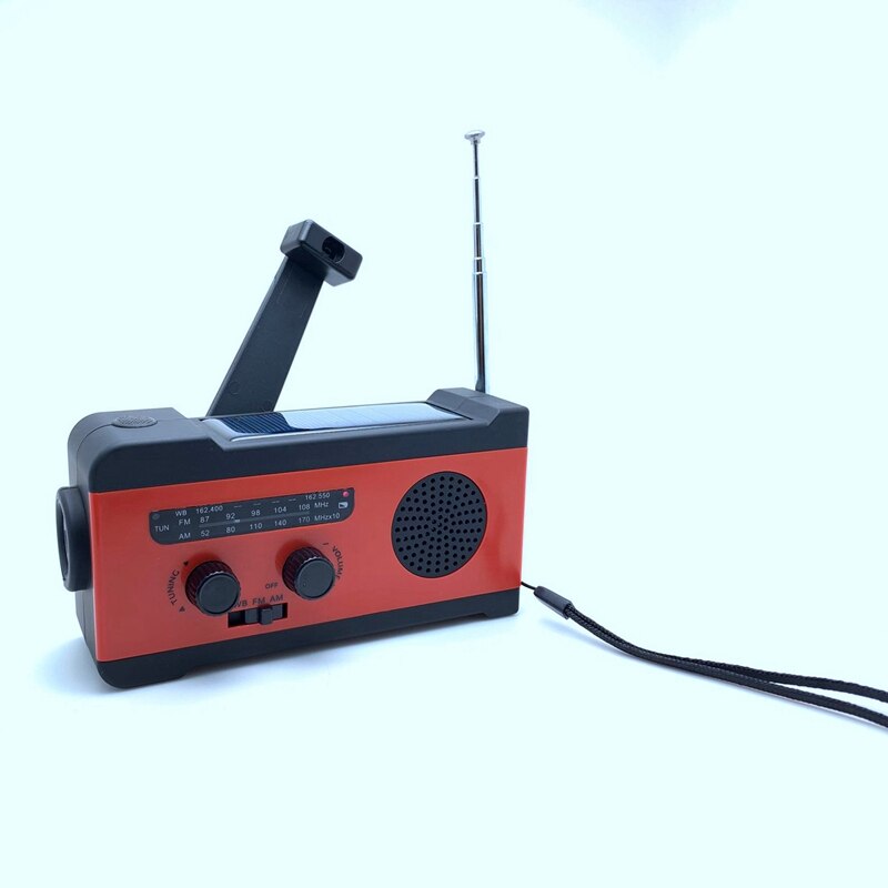 Portable AM FM Emergency Hand Crank Solar Radio with 2000MAh Power Bank LED Light SOS Alarm for Camping Outdoor
