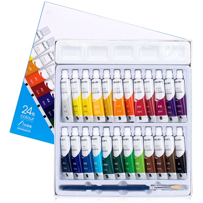 Deli 12/18/24 farver vandfarve pigment pensel sæt bærbar kunst kunstner studerende tegning maleri akvarel skoleartikler