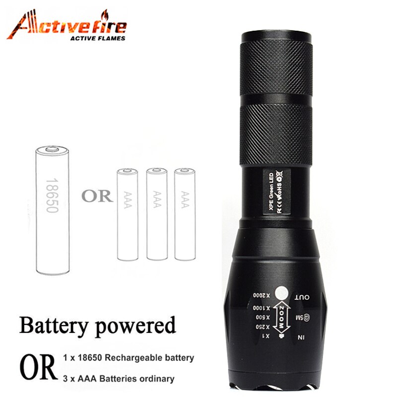Strong light green outdoor flashlight retractable focusing flashlight A100 E17 green light flashlight CREE XP-E R5 LED