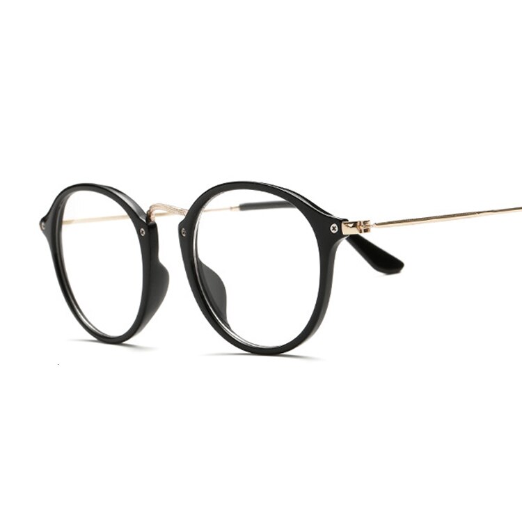 Armação redonda vintage para óculos de grau, óculos unissex redondo, lente óptica de miopia, simples, armação de olho de gato: Bright black