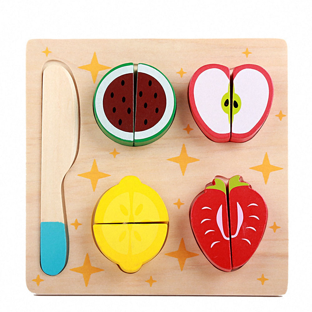 6 stilarter træ træskæring frugt grøntsager dessert puslespil køkken legetøj børn foregiver lege madlavning pædagogisk legetøj: Jordbær
