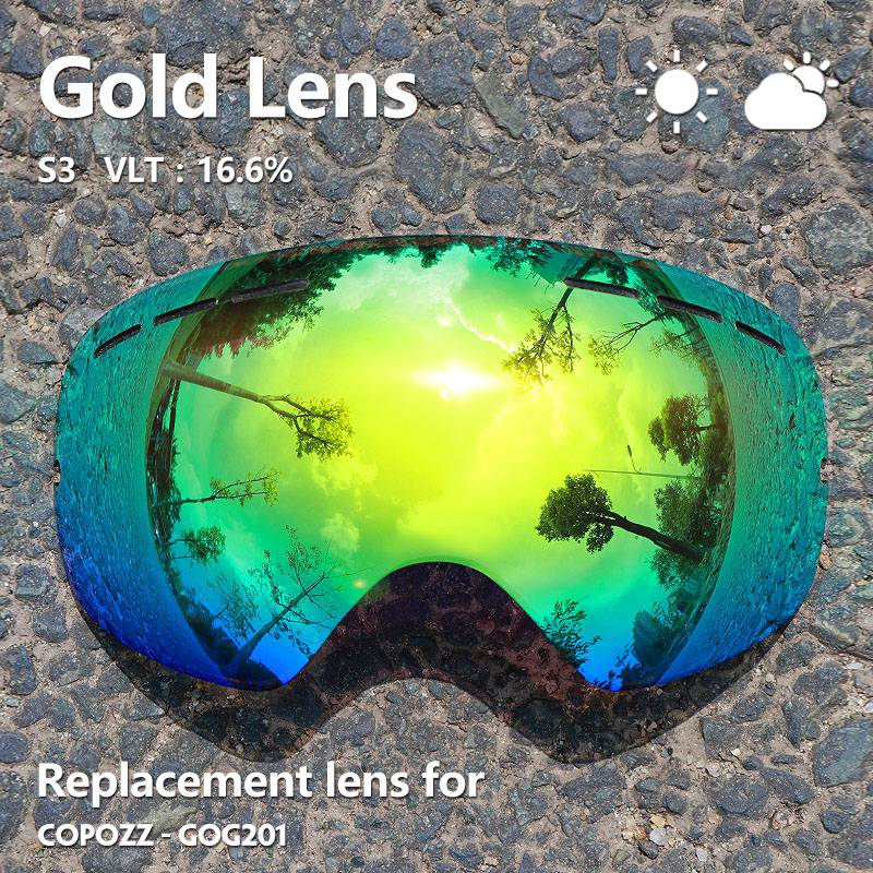 Sunny Cloudy Lens for ski goggles GOG-201 anti-fog UV400 large spherical ski glasses snow goggles eyewear lenses(Only Lens): lense glod