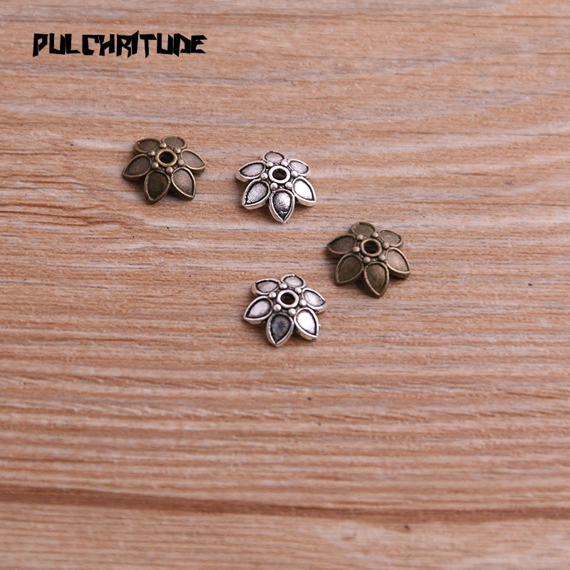 100pcs 3*9*10mm Two Color Retro Bead Caps Charm Hollow Flower Pendants Jewelry Accessories DIY Receptacle Charms