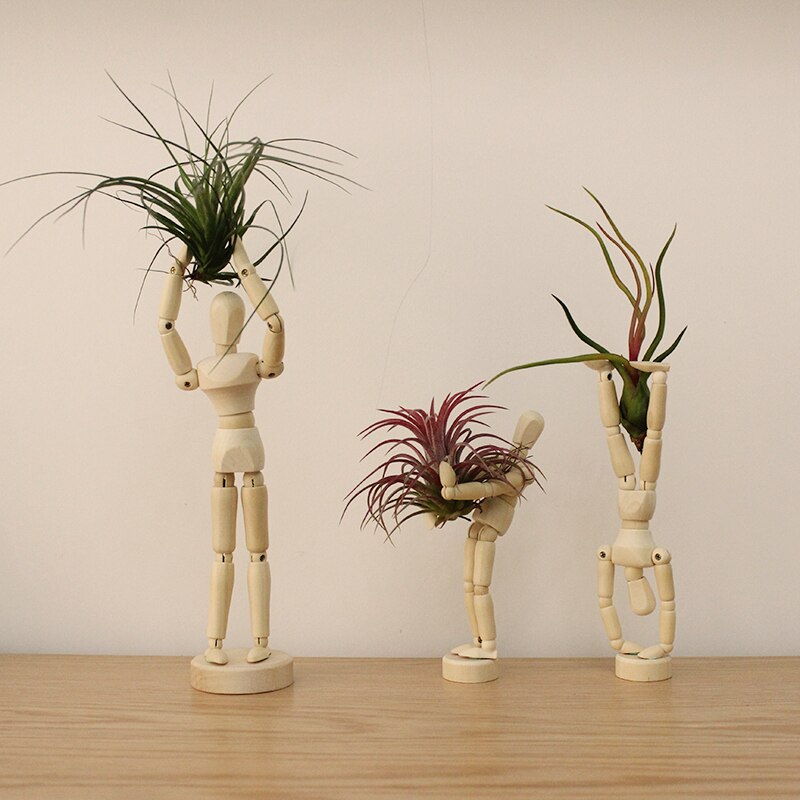 Pot de fleur plante verte | Marionnette Joint en bois, poupée modèle mannequin, dessin artistique, de décoration de bureau