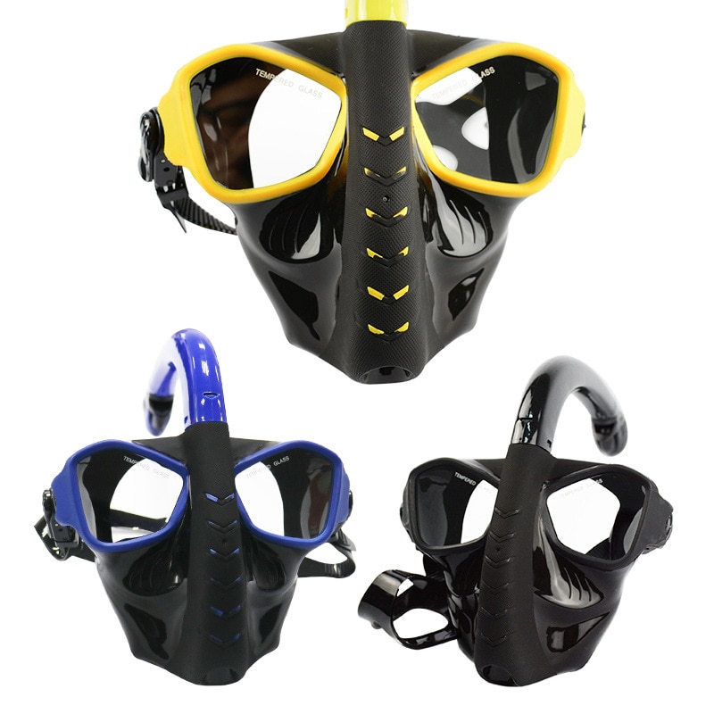 Adult Full Face Diving Mask 180 view curve Panoramic for Man Woman Snorkel Tempered glass lens