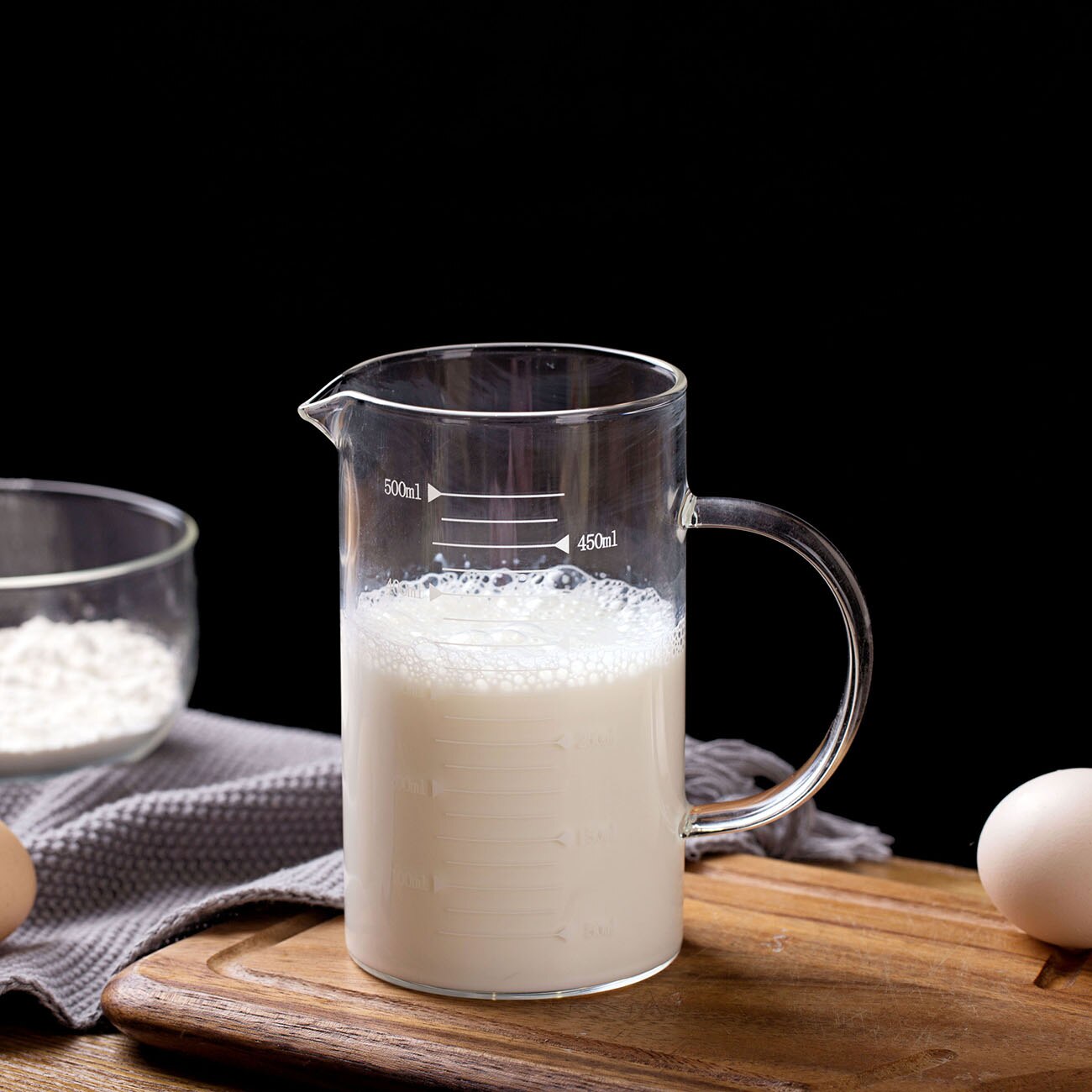 Taza medidora con balanza para horno microondas, vaso de agua de vidrio resistente a altas temperaturas con mango, taza de leche para niños