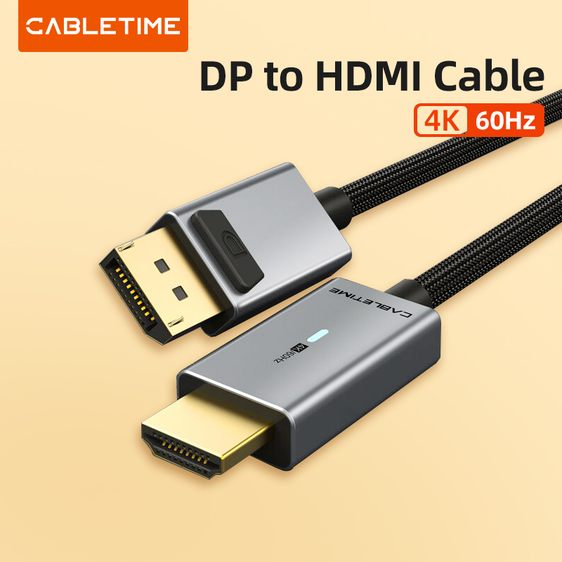 CABLETIME NEUE DisplayPort Zu HDMI 4K 60HZ Kabel hdmi kabel DP ZUM HDMI 4K 60Hz Konverter DP 1,2 für HDTV Projektor Laptop PC C313