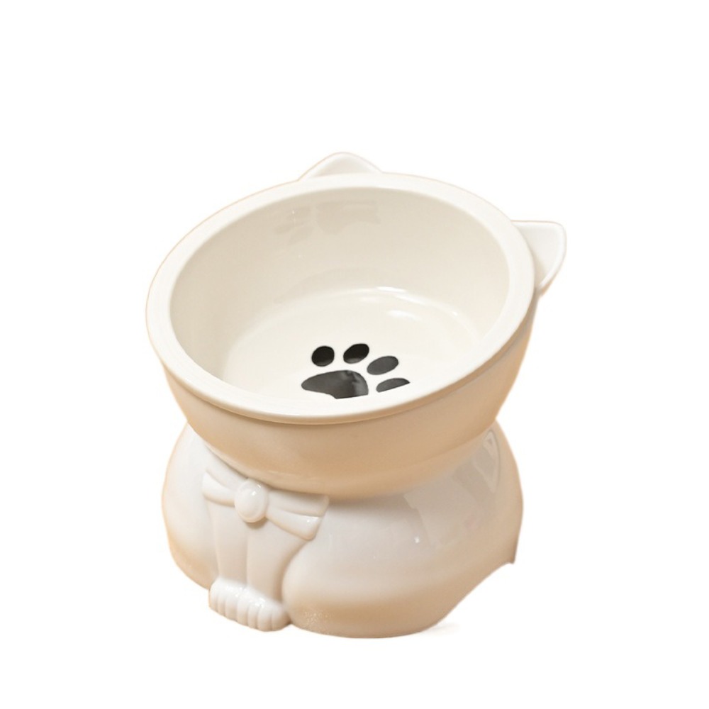 Multi-use Ceramic Cat Bowl Cute Slanted Mouth Pet High Foot Bowl Large Capacity Dog Food Feeding Basin Neck Protection: Red
