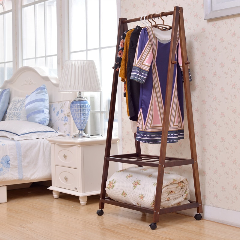 Solid Wood Floor Hanger Movable Folding Coat Rack Simple Shoe Rack Wooden Furniture Drying Rack Clothes Rack Coat Racks