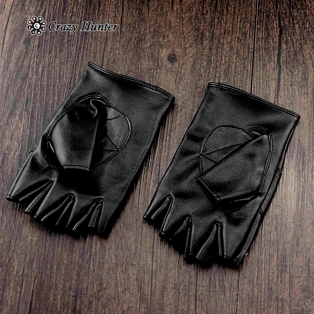 Cross Studded Punk Rock Biker Womens Fingerless Leather Gloves #3031
