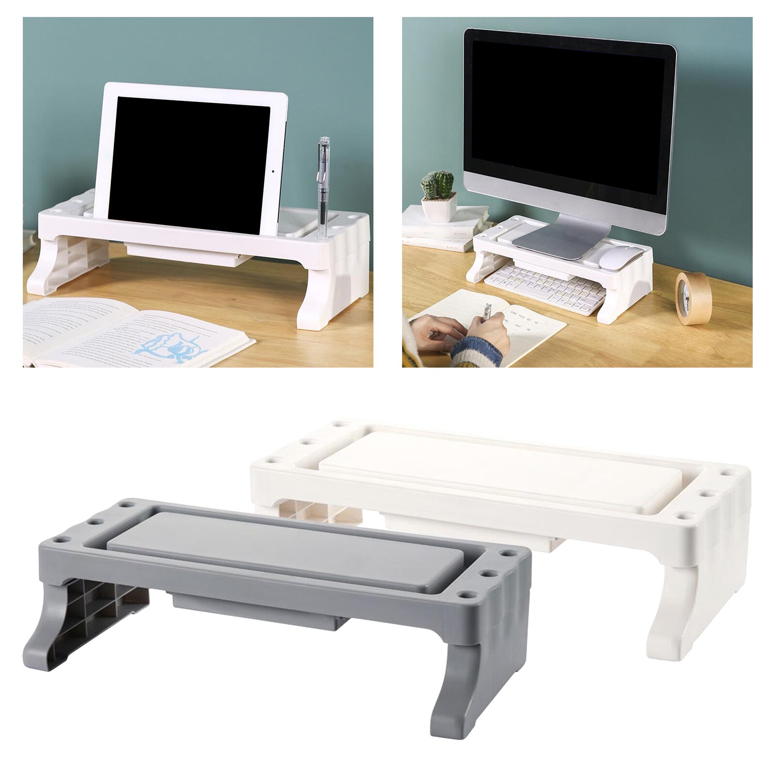 Computer Monitor Stand TV Printer Screen Riser Desk Space Save fit PC/Laptop/LCD LED TVs Risers wih Drawer and Cable Management