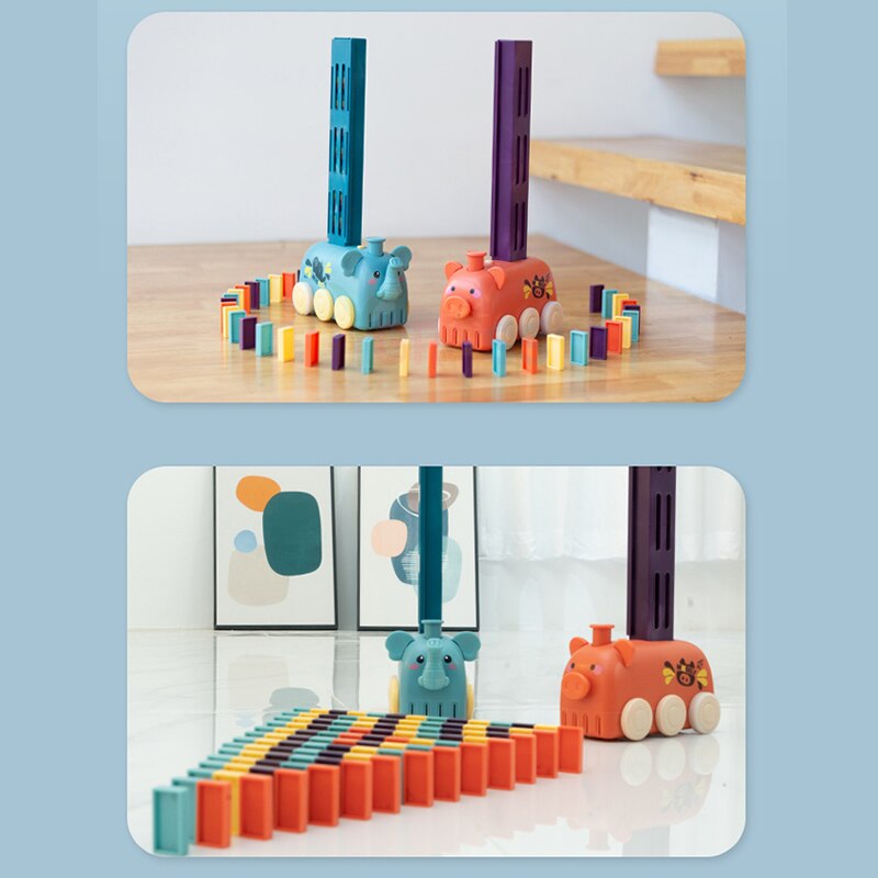 Domino Train Toy Set Automatic  Domino Blocks Laying Electric Train w/ Sound+
