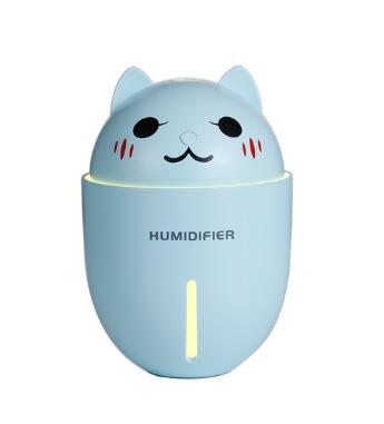 Cute Cat Humidifiers 3 in 1 320ML USB Air Humidifier Ultrasonic Cool-Mist Adorable Pet Mini Humidifier With LED Light USB Fan: Blue