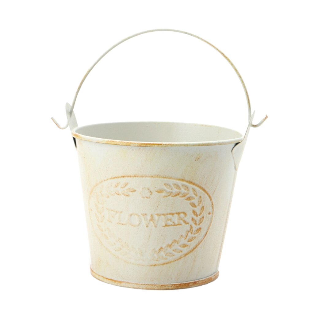 Shabby Chic Galvanised Metal Iron Flower Buckets Plants Planter Pot Bucket Flower Vases Home Balcony Floral Decor: 3