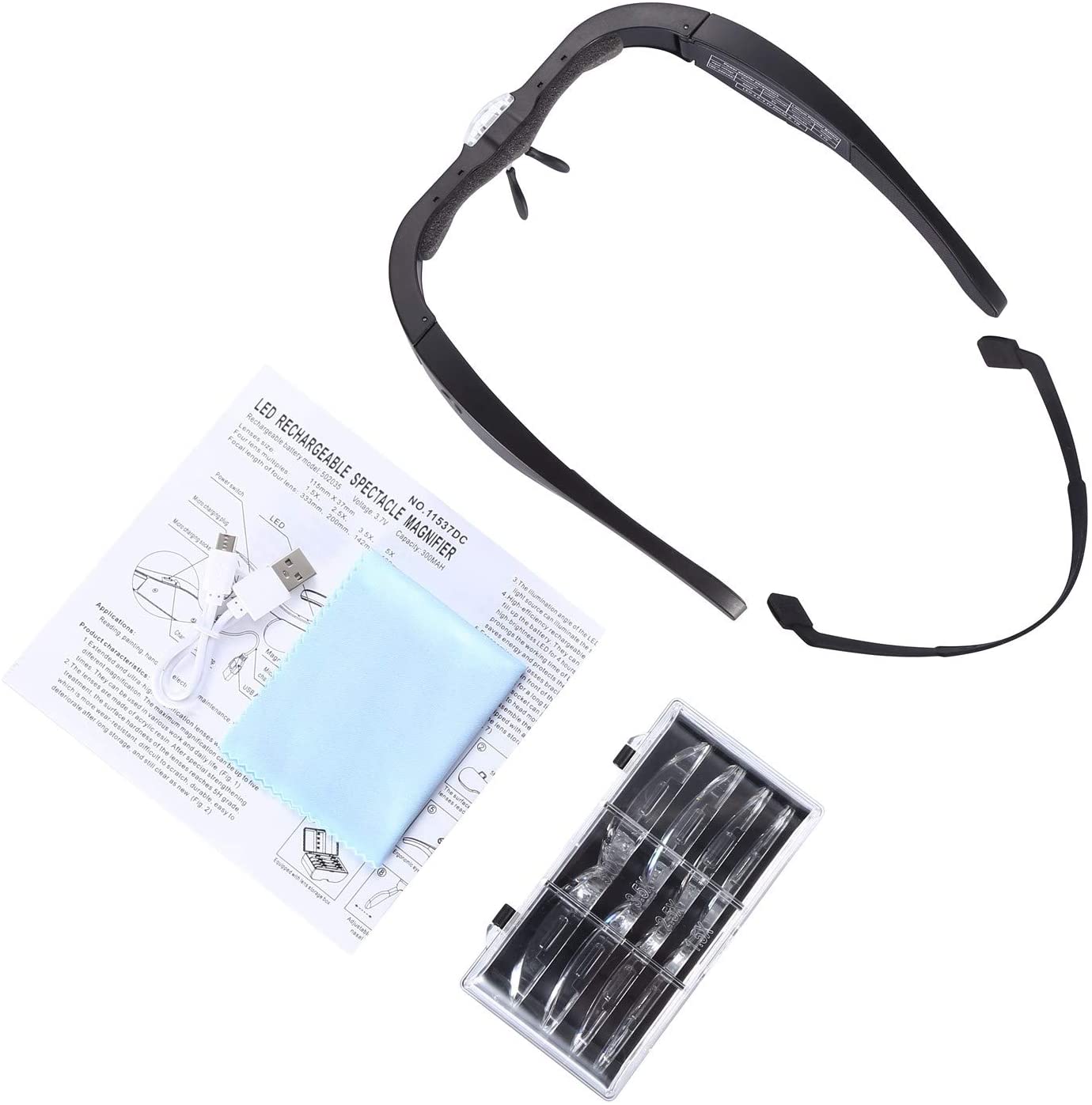 Gafas iluminadoras LED montadas en la cabeza, diadema, gafas de lectura con aumento, lupa de reparación de reloj de joyería Led, lupa de lectura