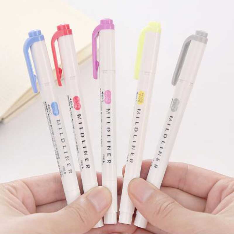Japanese Zebra Mild Liner Double Headed Highlighter Pen Drawing Marker Pens Zebra Mildliner Scribble Stationery 3/5Pcs/Set