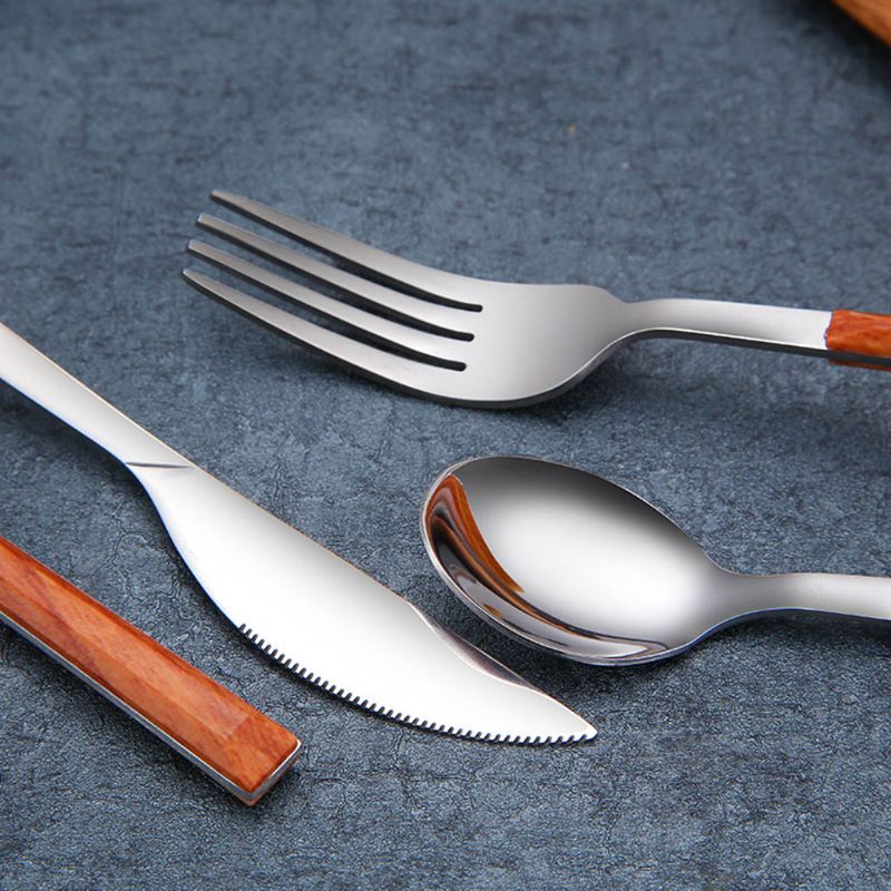 4 Stks/set Rvs Bestek Servies Marmer Houtnerf Vork Lepel Mes 69HC