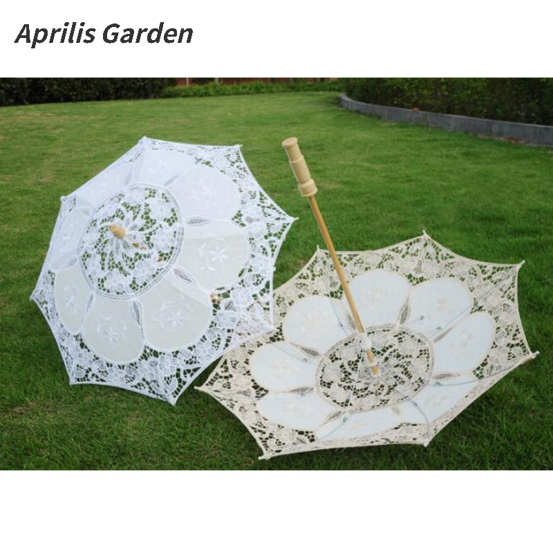 Weißer Spitzen-Regenschirm für Hochzeit, Braut, Restonic, weißer Holzgriff, kreatives Handwerk, Regenschirm, Regen, Frauen, Schießen, Requisiten, verheiratet,