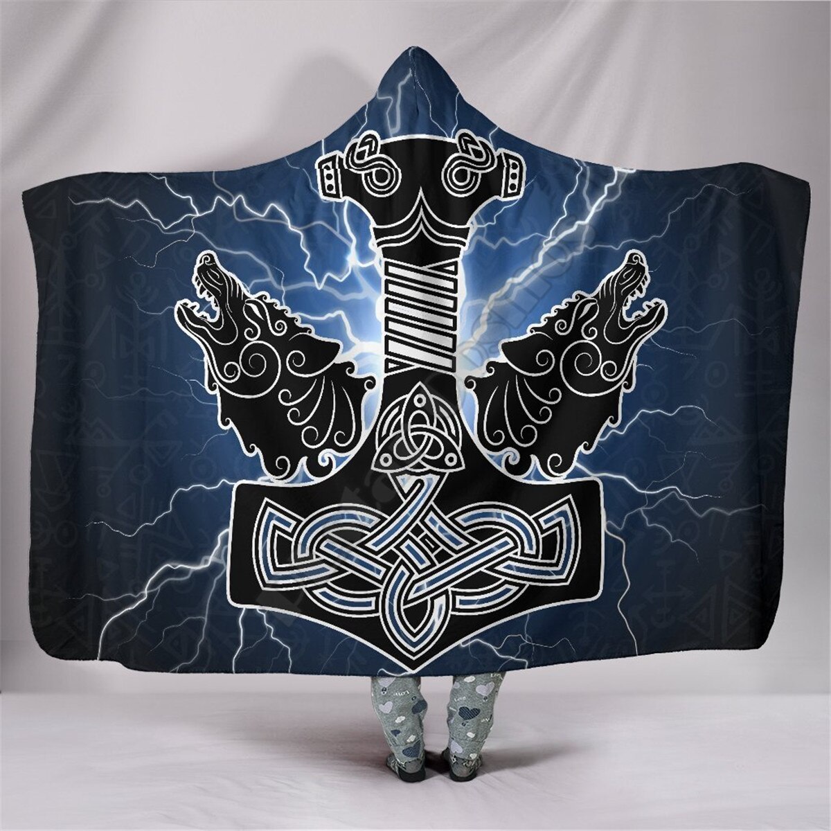 Couverture à capuche Viking, polaire Sherpa colorée pour adulte et enfant, literie en microfibre: 4 / Adult 150(H)200(W)