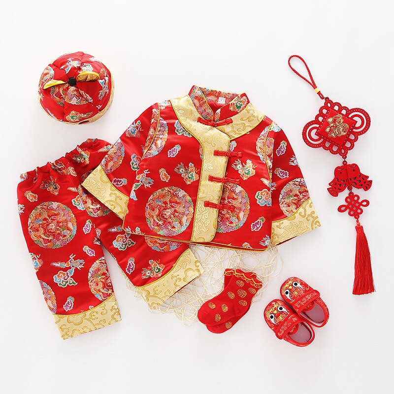 Traditional Chinese Styel Year Outfit Kids Baby Tops Pants Suit Tang Suit Hanfu Retro Embroidery Boy Girls Oriental Clothing