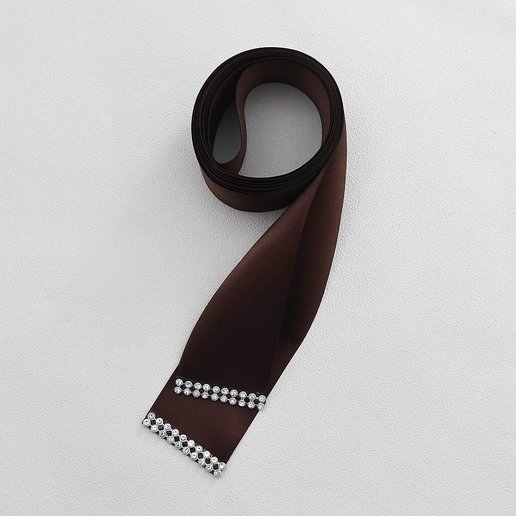 Cinturón de lujo con flores y plumas grandes para mujer, fajín de señora para de boda con diamantes de imitación y cinturón para chica de cristales, S478: brown ribbon