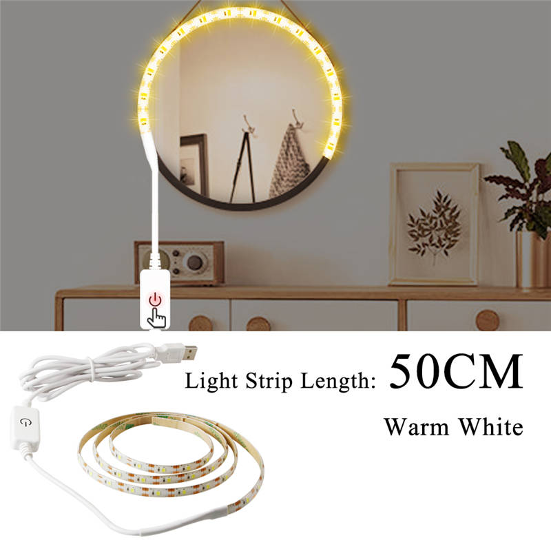 CanLing Vanity Mirror Light USB 5V Touch Switch Dimmable Makeup Mirror Wall Lamp Decor Bathroom Dressing Table Beauty Light Bulb: Warm White 50cm