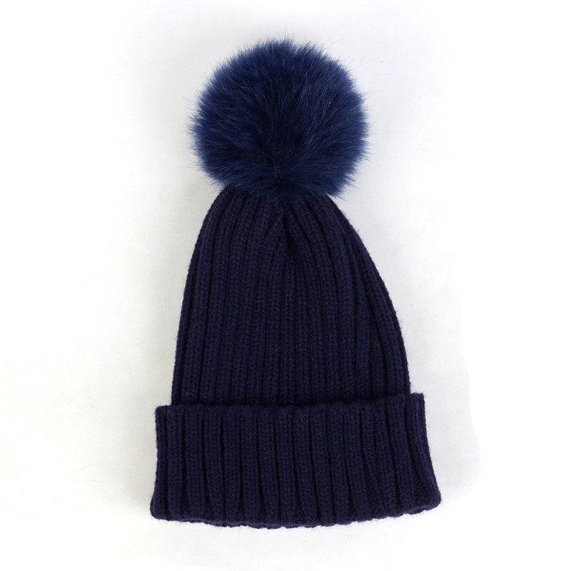 Geebro Lue for Barn - Koselig Strikket Lue med Pompon - Vinter Høst - Unisex: Marine marine