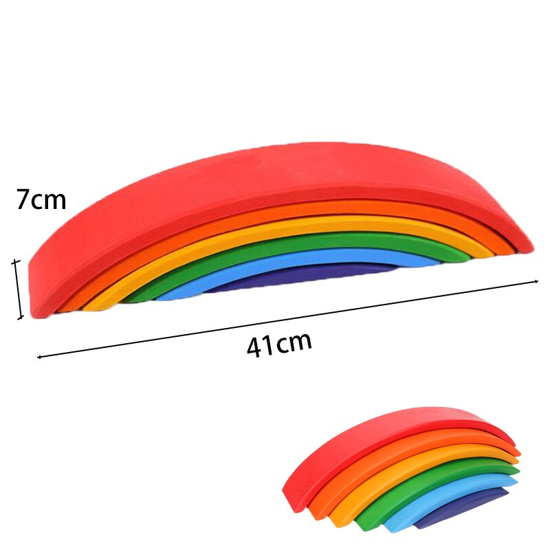 12pcs Big Size 35.5cm Baby Toys Wooden Rainbow Stacker Nesting Puzzle Blocks Montessori Educational Toys for Kids Baby Toys: 6pcs rainbow bridge