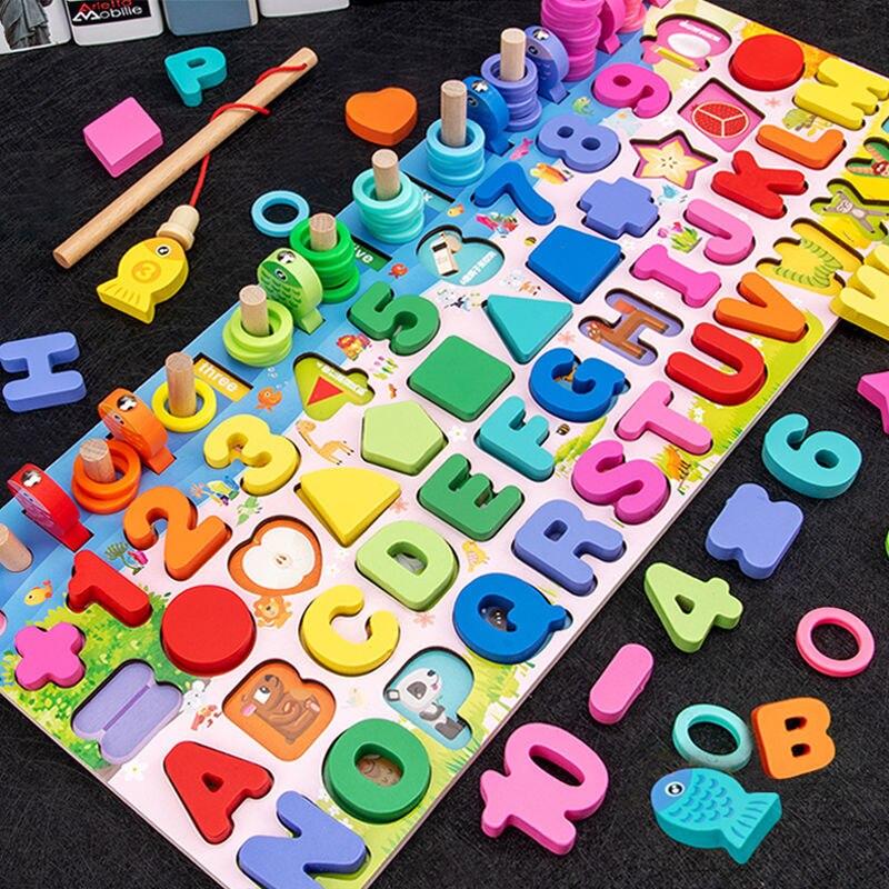 Child Math Early Learning Toys Puzzle Board Count Number Alphabet Cognition Play Games Montessori Educational Wooden Toy For Kid: Math puzzle board