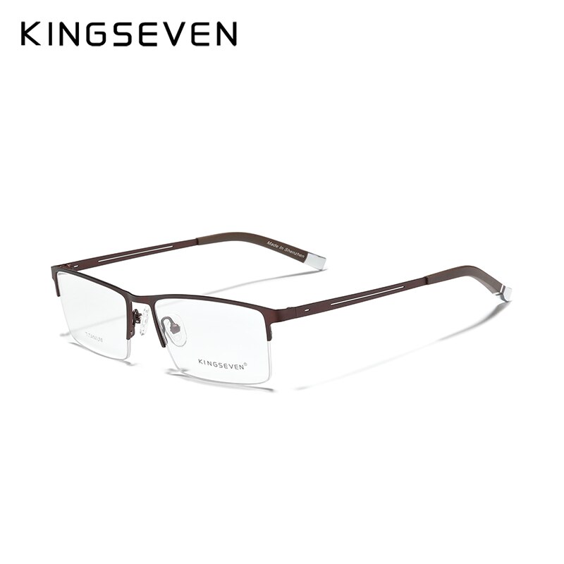 Kingseven Titanium Legering Optische Brilmontuur Mannen Vierkante Bijziendheid Recept Brillen Mannelijke Metalen Brillen: Brown