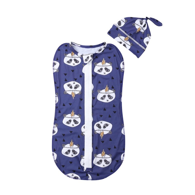 Leuke Pasgeboren Baby Katoen Rits Inbakeren Gedrukt Deken Wrap Slaapzak 0-6M