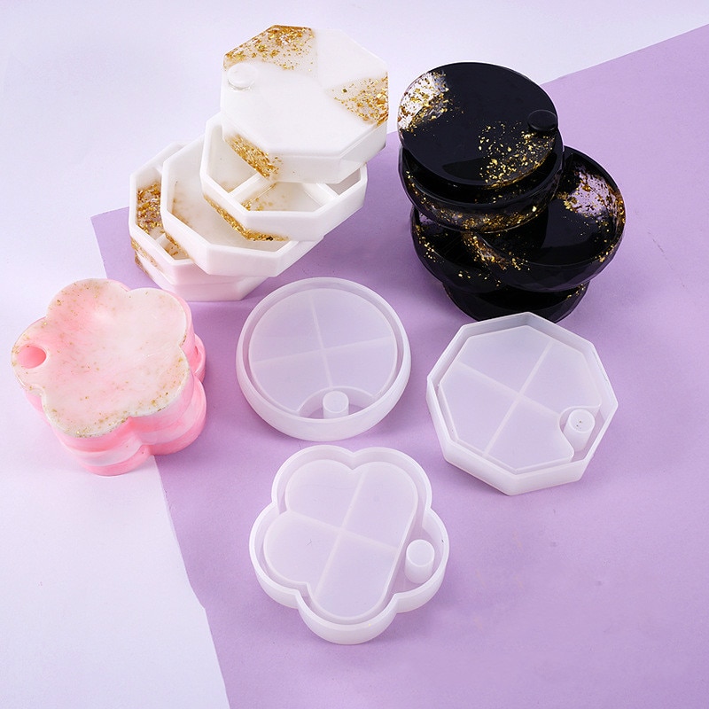 Caja de almacenamiento de cosméticos giratoria hexagonal, organizador de maquillaje con molde de flor en silicona, almacenamiento de joyería, crea tu propia caja de Arte de resina