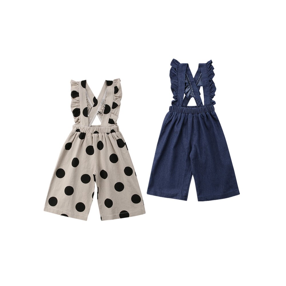 Kinderen baby meisjes denim overall ruches romper stippen denim jumpsuit broek outfit zomerkleding