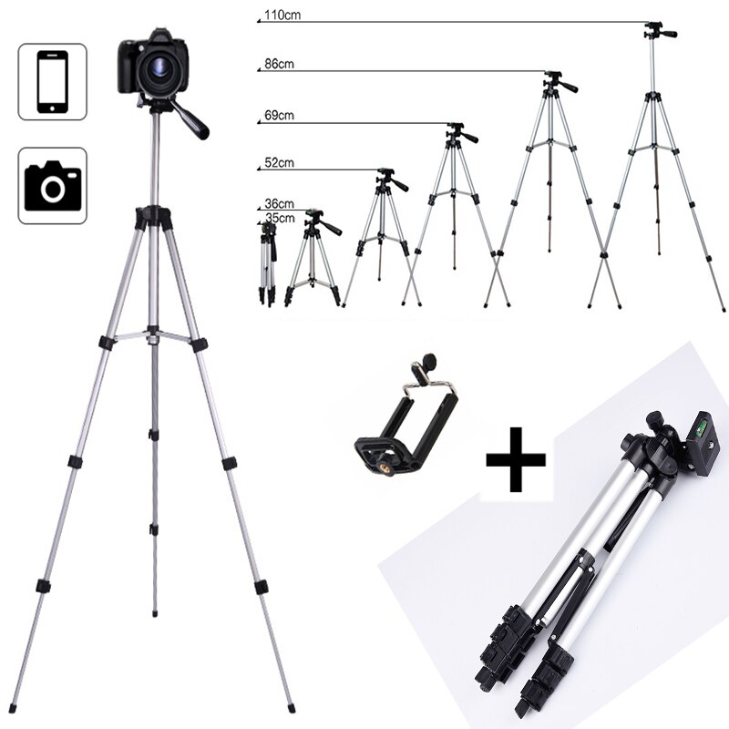 Soporte de trípode extensible para cámara de teléfono, tableta, Webcam, soporte de teléfono ajustable de aluminio para iPhone, Samsung, Nikon y Canon