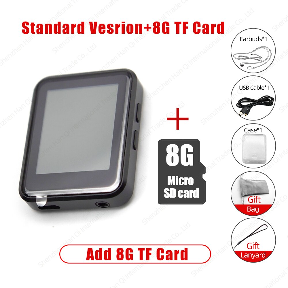 BENJIE X1 MP3 Player With Bluetooth Touch Screen Hifi Music Player Built-in Speaker Support TF Card FM Radio Video Recording: Add 8G TF Card