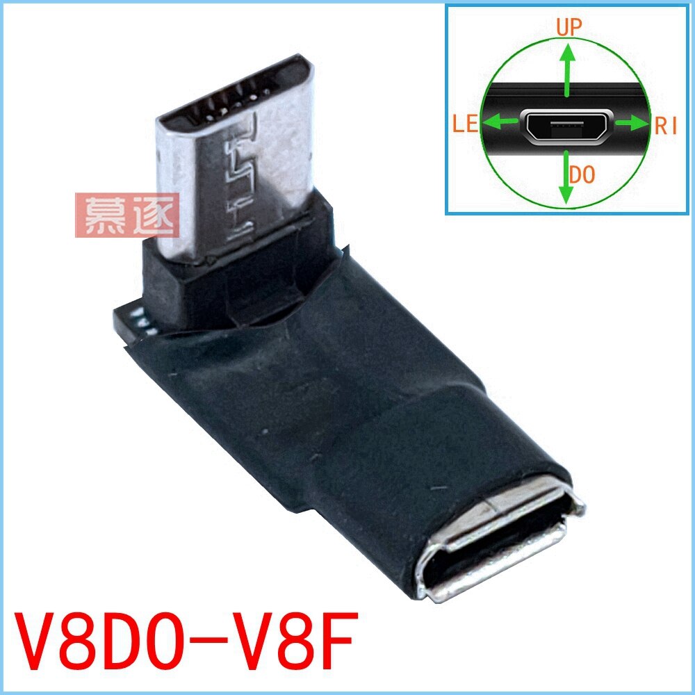90 Degree USB Left & Right &UP&Down Angled Micro 5pin Female to Micro USB Male Data Adapter To Mini USB Connector Plug Micro USB: V8DO-V8F
