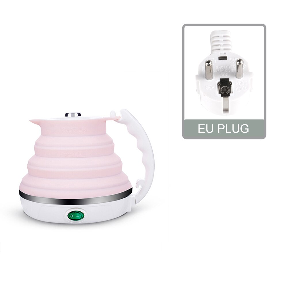 Bouilloire électrique colorée 600ML grande capacité bouilloire pliante Portable et pliable bouilloire électrique pour sortant et voyage: Pink EU plug