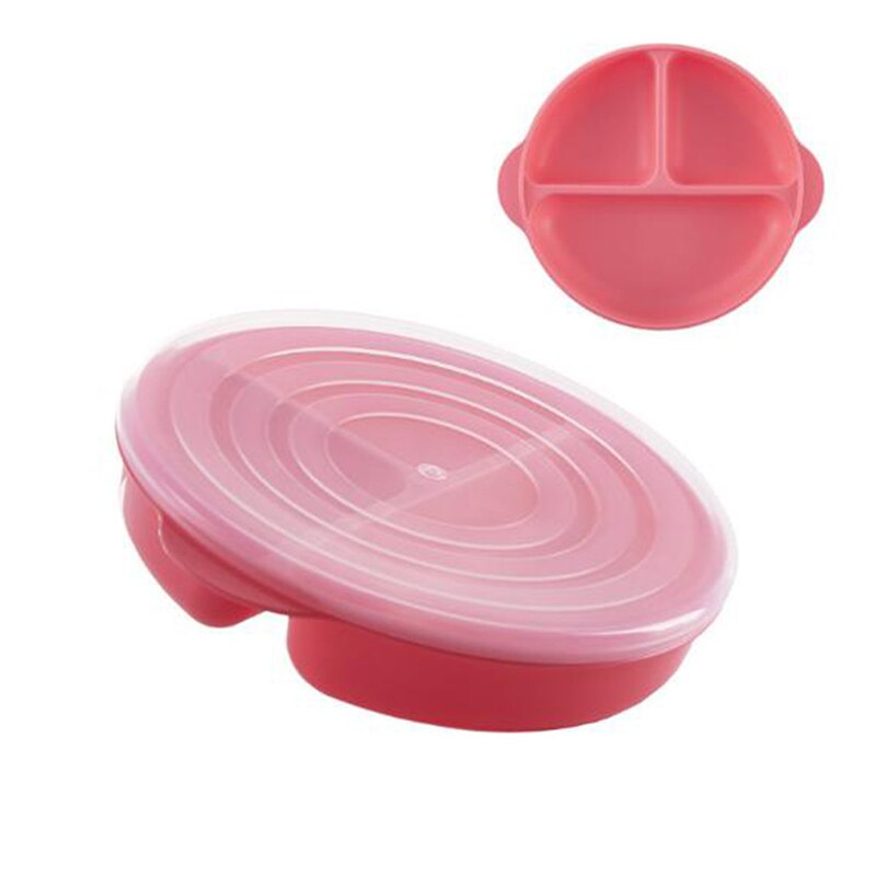 1 PC Safety Plate Children's Cartoon Dinner Plate Dishes Fruit Round Split 3 Grid Baby Plate: Rose pink