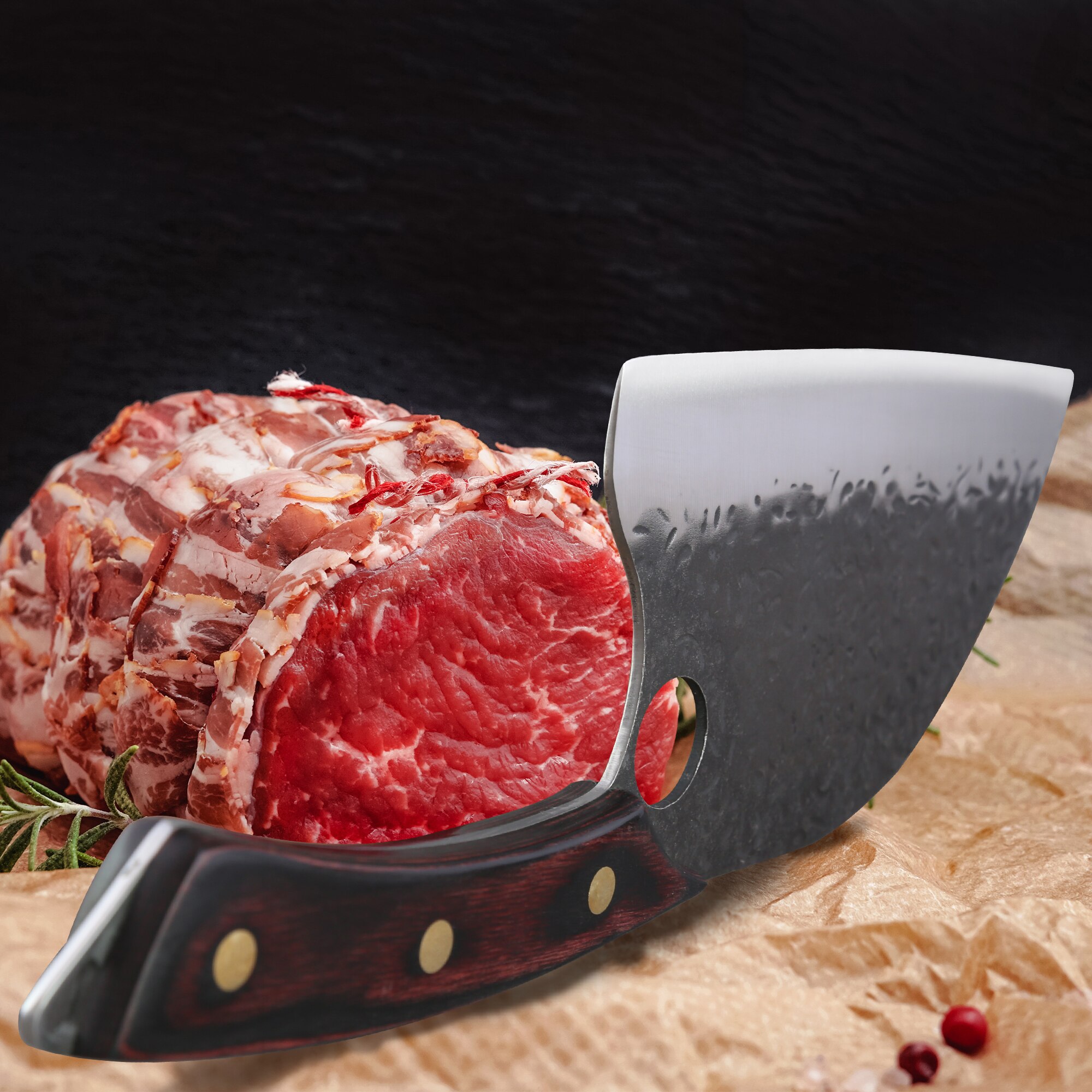 XYj-cuchillo de carnicero Tang completo de 7 pulgadas, cuchillo afilado de acero inoxidable, mango de madera, herramientas de accesorios de cocina, caja de