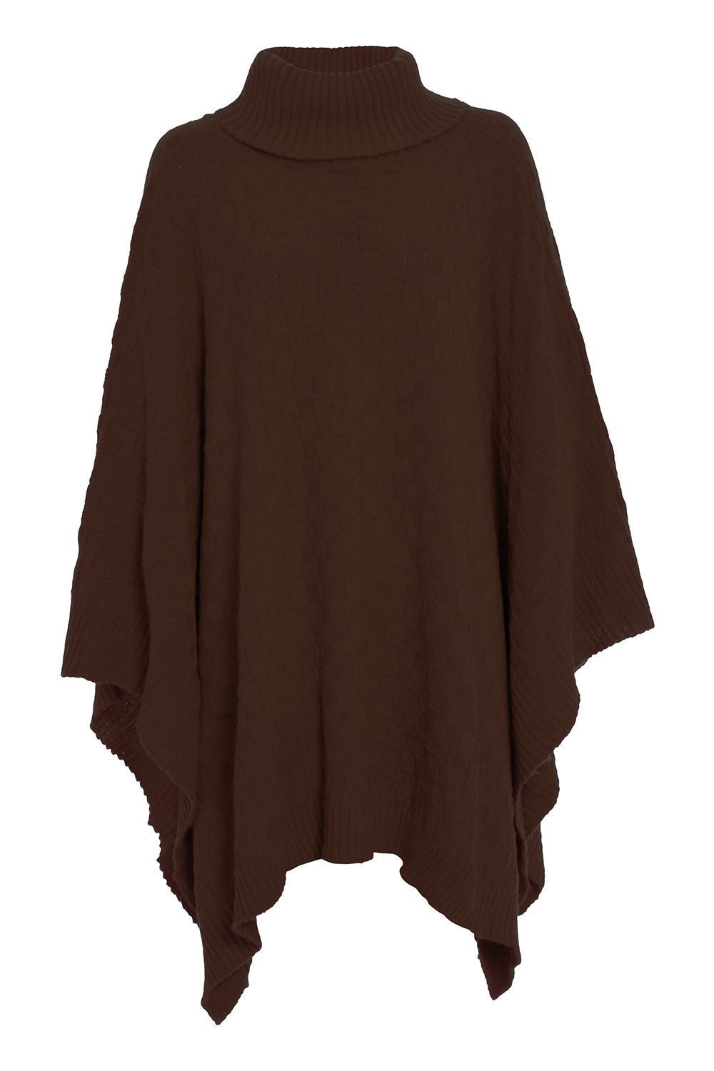 Zogaa rød turtleneck efterår vinter kvinder sweater sjaler kappe damer solid gitter strikket wrap wrap træk femme poncho jumper cape: Brun