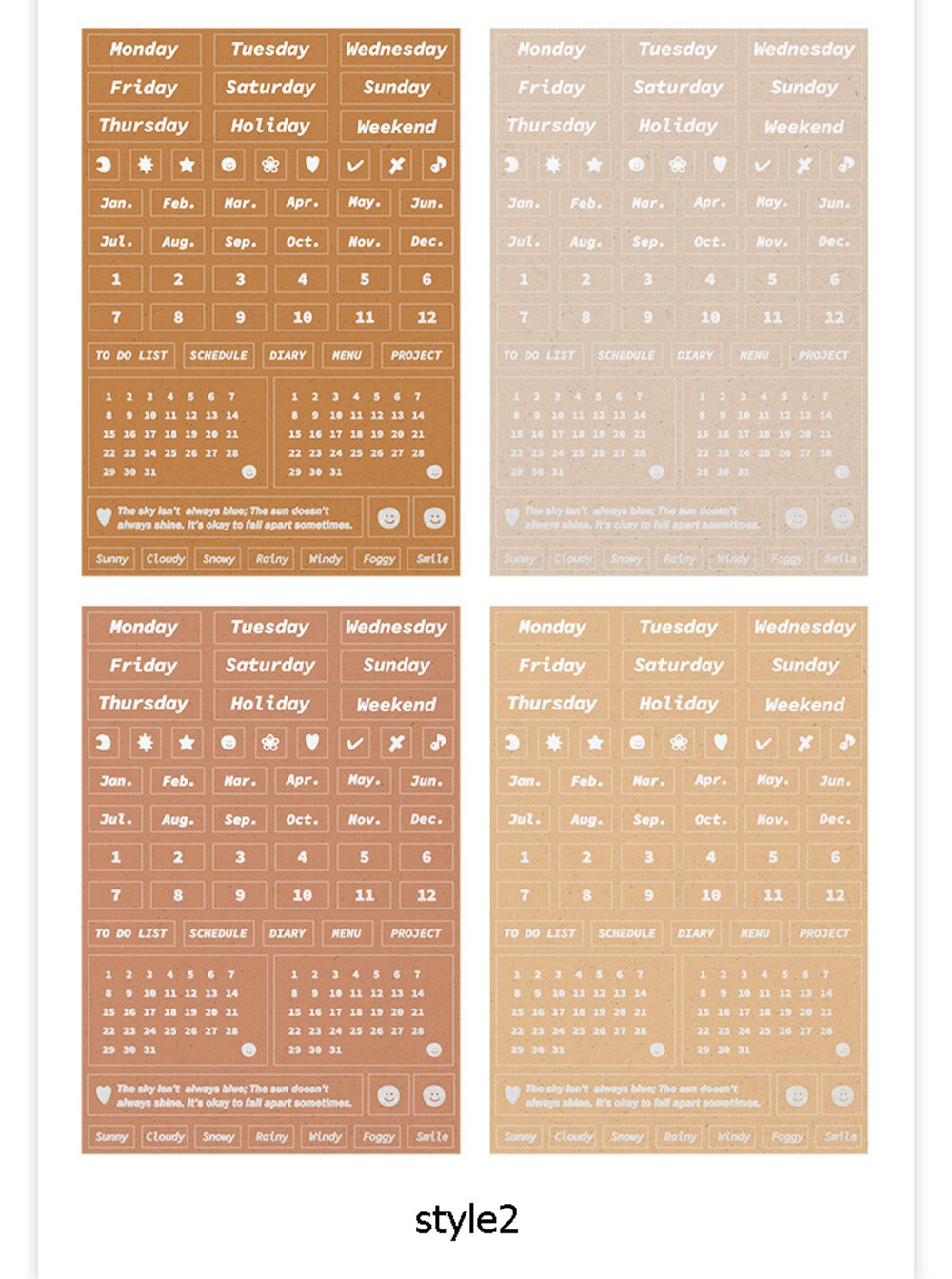 4 Sheets Basic Date Stickers Decoration Week Month Digital Bronzing Silver Craft DIY Journal Stickers Stationery: style2