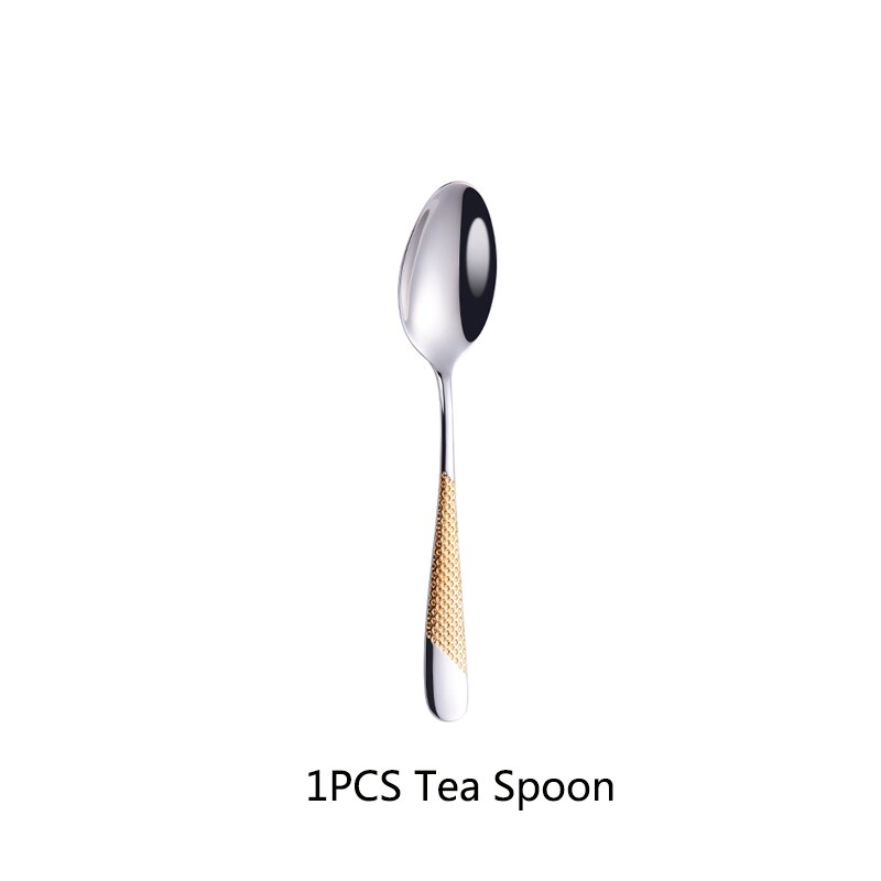 304 Stainless Steel Luxury Flatware Cutlery Set Silver Kitchen Tableware Set Dinnerware Fork Spoon Knife Western Gold Dinner Set: 1pcs Gold Teaspoon