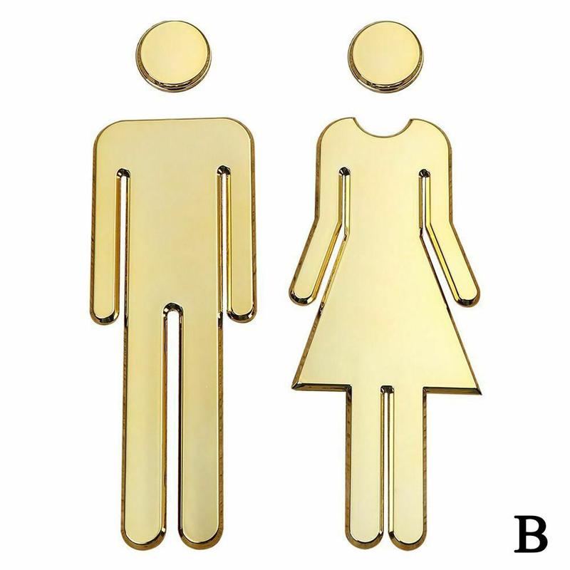 3D DIY Man &amp; Woman Toilet Sticker WC Door Sign Decals Toilet Signs Restroom Washroom Signage Plaque Wall Sticker Decor Removable: Gold