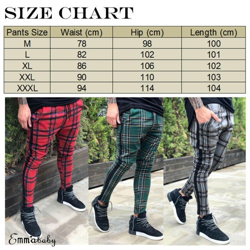 Miehet stretch skinny slim fit housut kontrasti ruudullinen housut miesten smart casual housut punainen vihreä harmaa
