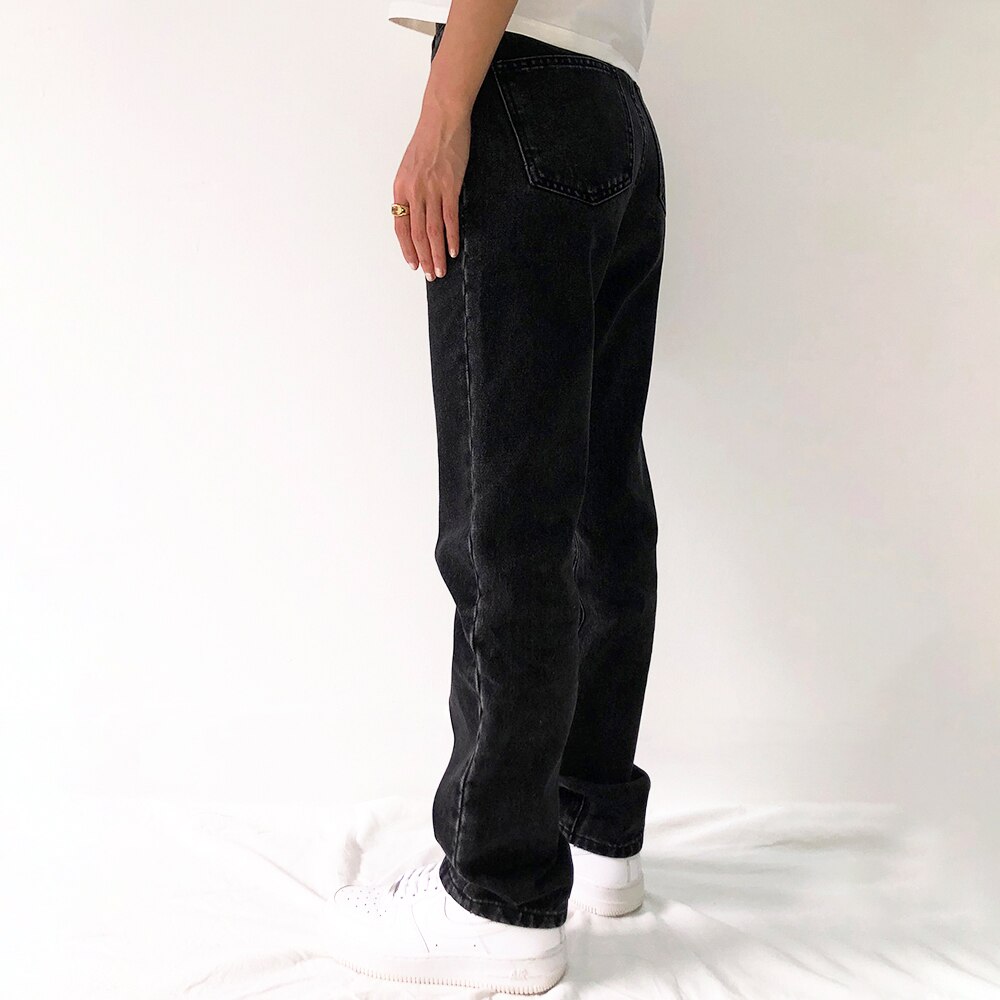 Baggy jeans til kvinder boyfriend mom jeans høj talje sorte løse lige denimbukser vintage streetwear
