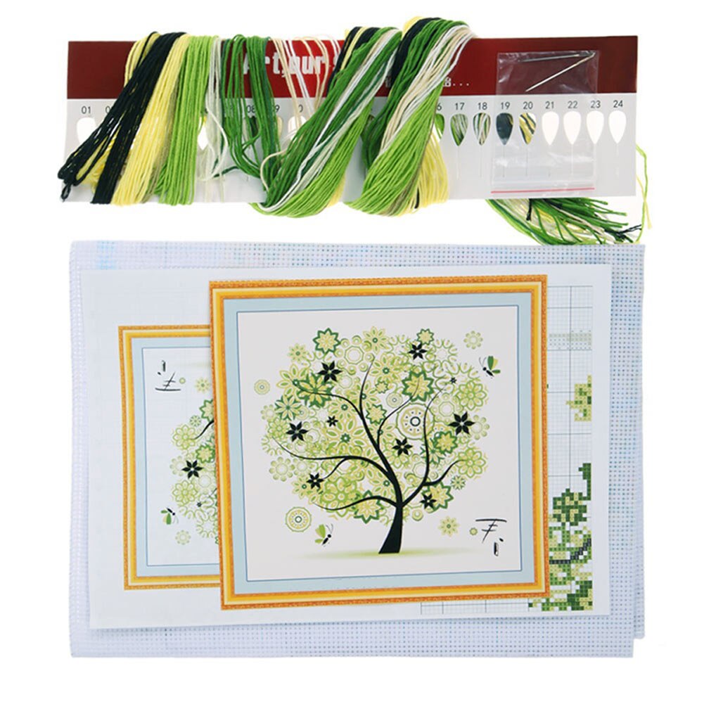 1 Pc Needlework DIY DMC Cross Stitch Sets Embroidery Kit Four Seasons Tree Cotton Thread Home Decor 45x45cm WXV: Green