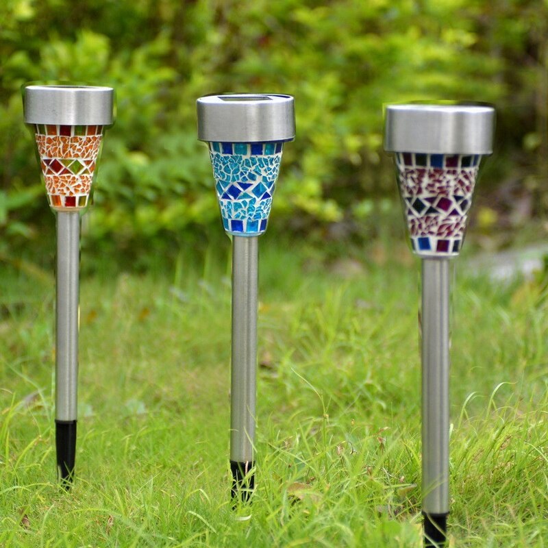 Solar Led Path Ingekleurd Licht Outdoor Tuin Gazon Rvs Spot Lamp Mozaïek Glas Lamp